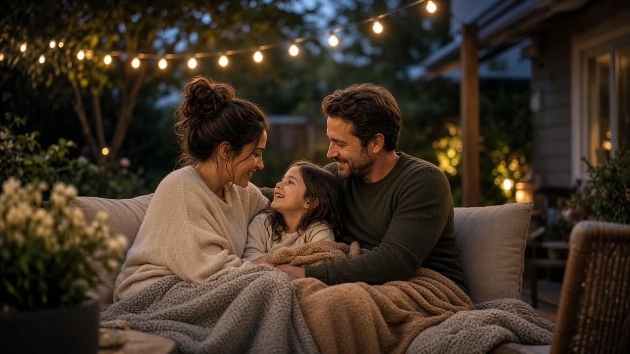Family enjoying a quiet evening on the patio at home